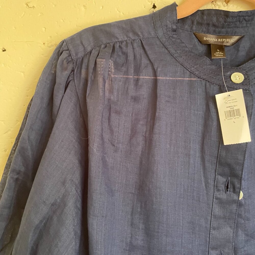 Banana Republic | Spring Navy Blue Ramie Blouse Large NWT - Picture 3 of 6